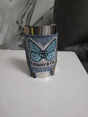 Upcycled Blue Butterfly Denim Cuff